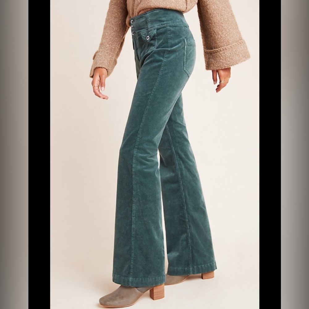 Pilcro and the Letterpress Green Corduroy Bootcut Trousers